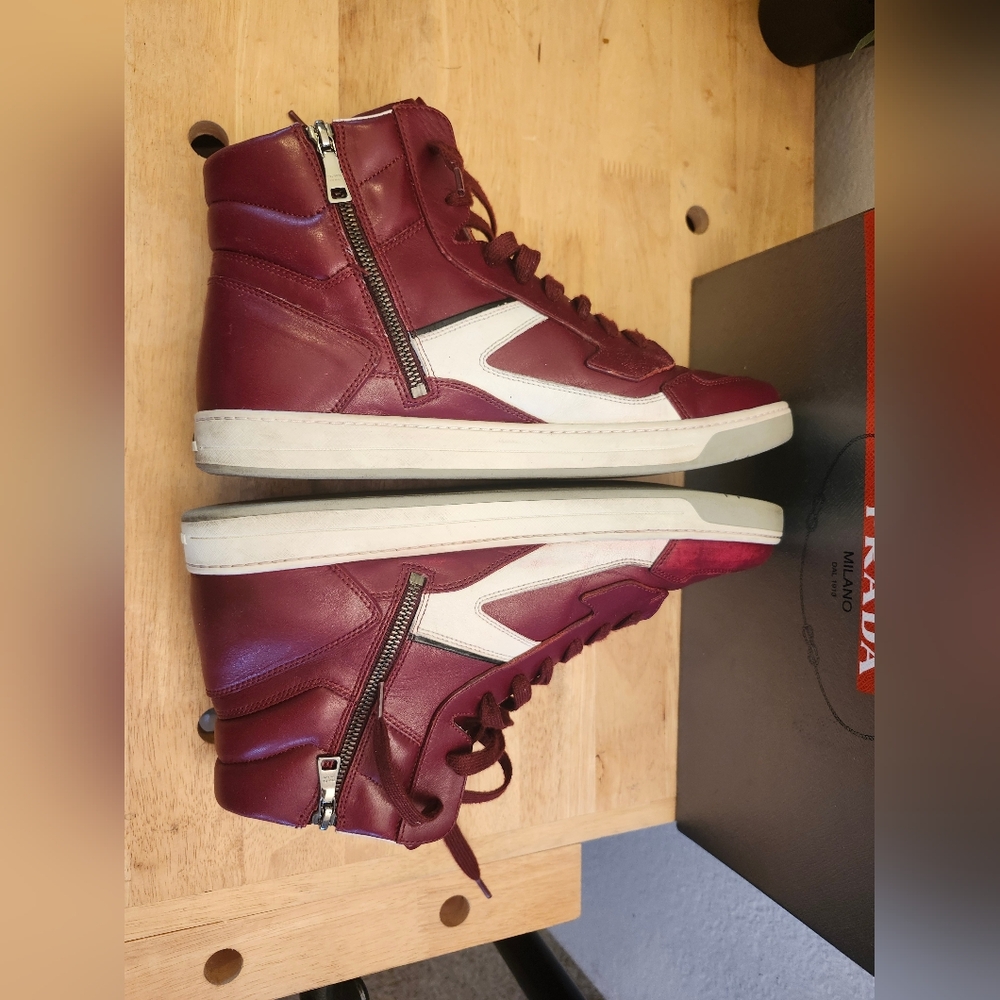 Prada Men’s Leather High‎ Top Sneaker Sz10 wine - Picture 11 of 13
